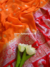 Banarasee Handwoven Semi-Chiffon Saree With Silver Zari-Orange & Red