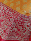 Banarasee Chanderi Cotton Zari Buta Contrast Border Design Salwar Kameez & Dupatta Set-Yellow & Red