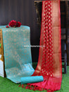 Banarasee Art Silk  Salwar Kameez Fabric With Contrast Dupatta-Green & Red