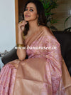 Banarasee Handwoven Contrast Border Pastel Color Saree With Self Weaving Design-Pink
