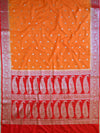 Banarasee Handwoven Semi-Chiffon Saree With Silver Zari-Orange & Red
