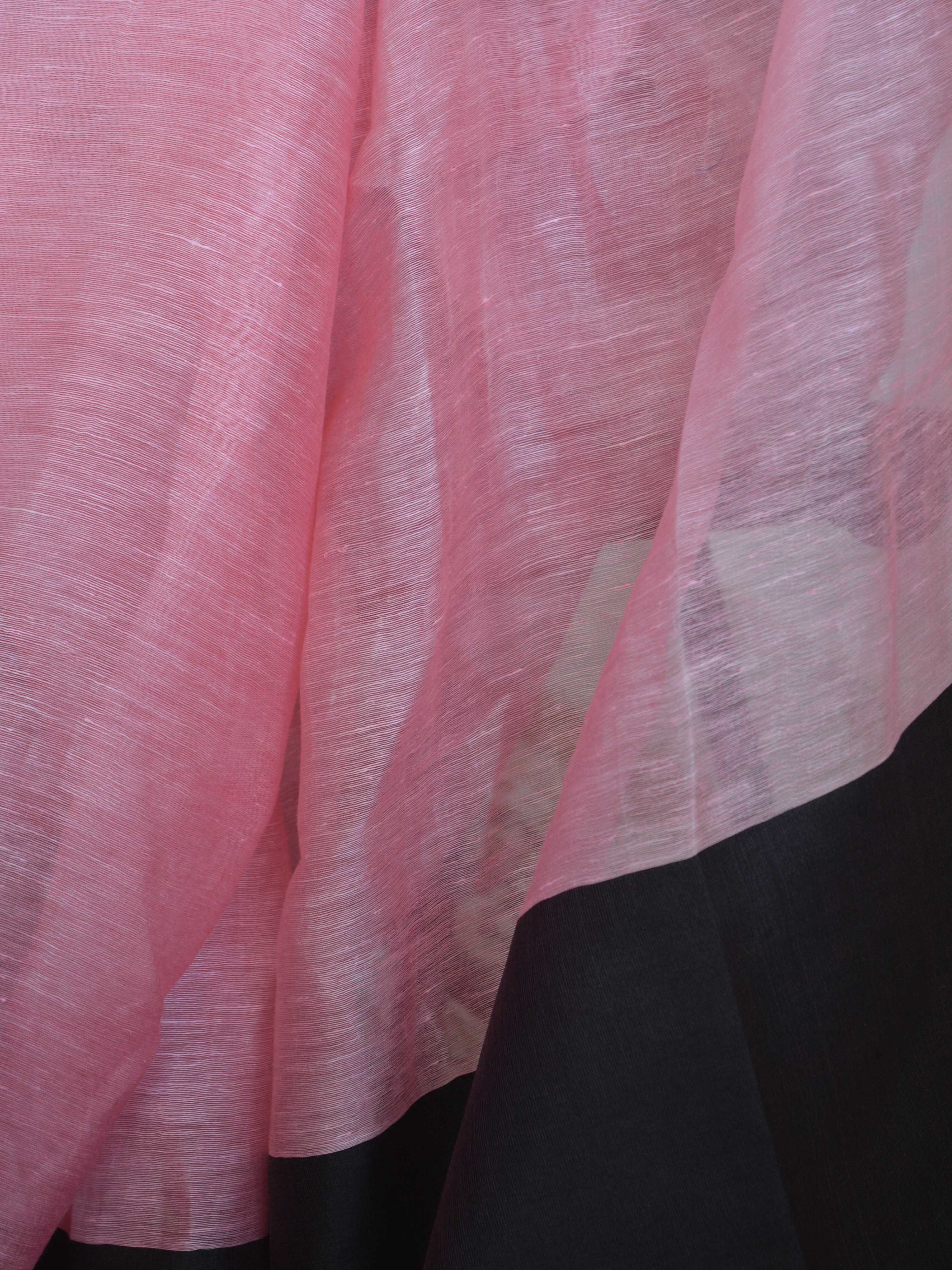 Bhagalpuri Handloom Pure Linen Silk Saree-Pink With Black