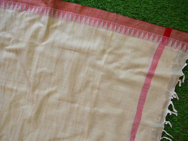 Handloom Khadi Cotton Salwar Kameez Dupatta Set-Red & Beige