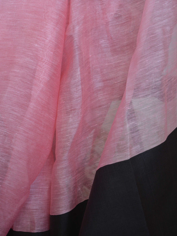 Bhagalpuri Handloom Pure Linen Silk Saree-Pink With Black
