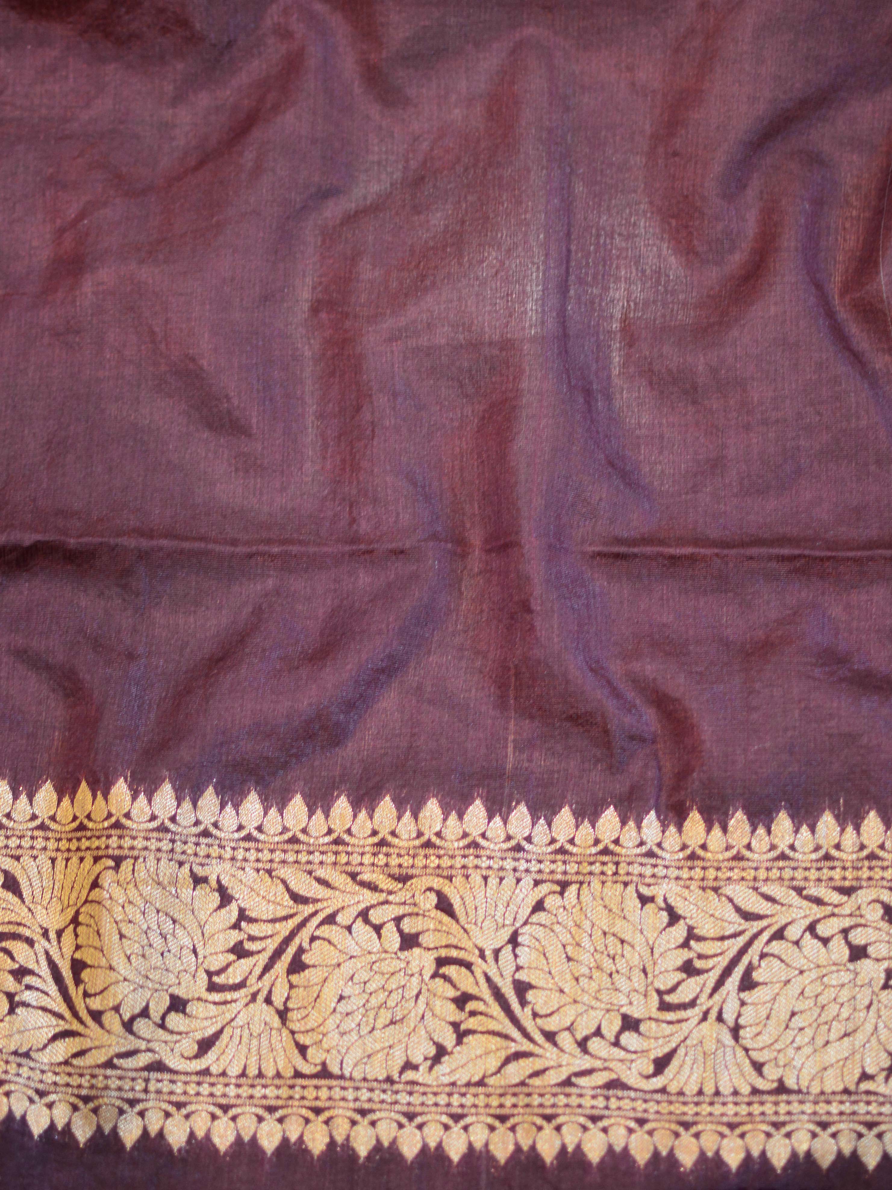 Banarasee Handwoven Semi-Chiffon Saree With Floral Zari Design-Pink & Brown