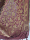 Banarasee Handwoven Satin Brocade Salwar Kameez Fabric & Maroon Art Silk Dupatta-Dull Gold