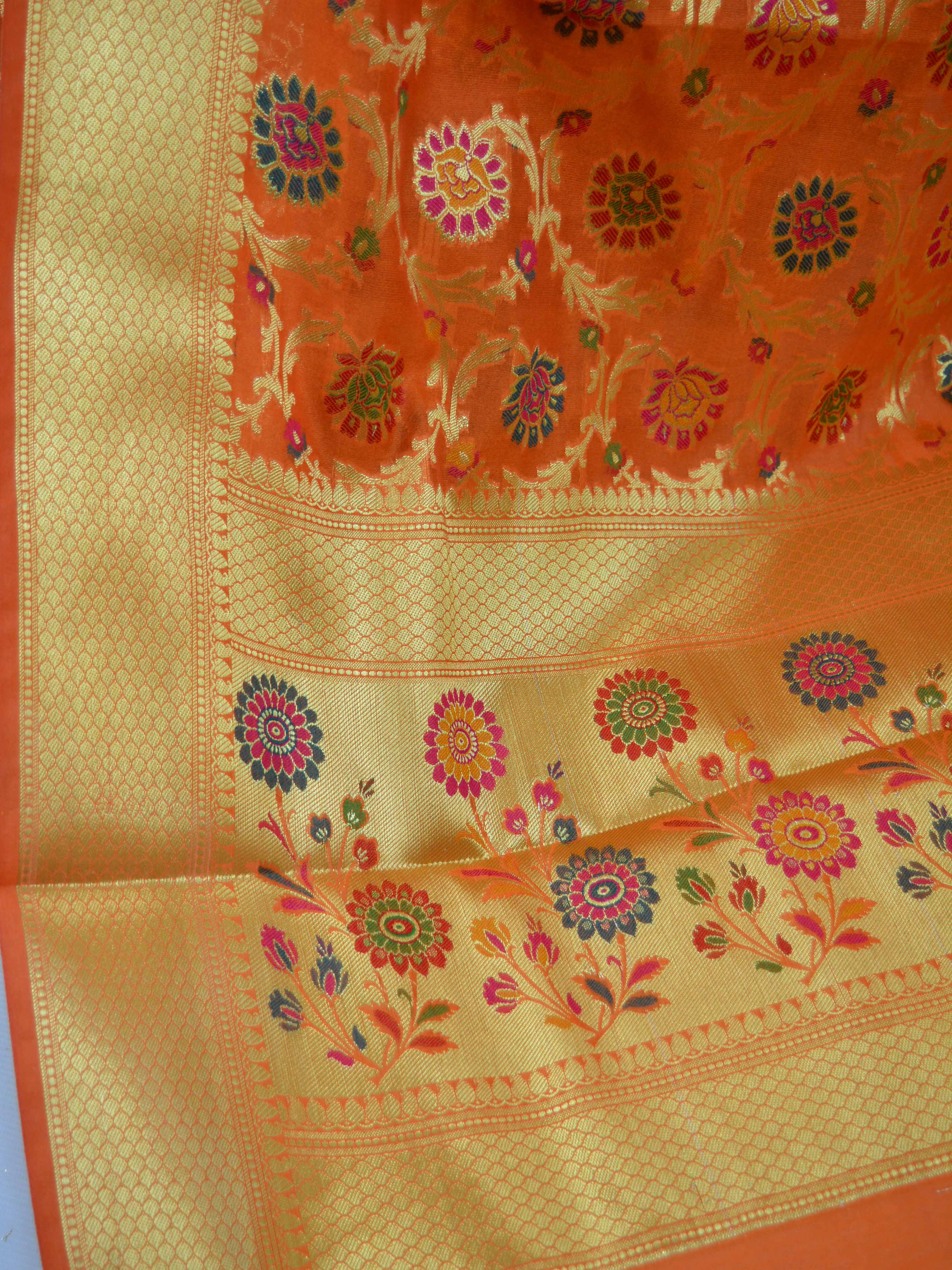 Banarasee Faux Georgette Saree With Meena Floral Jaal Work-Orange