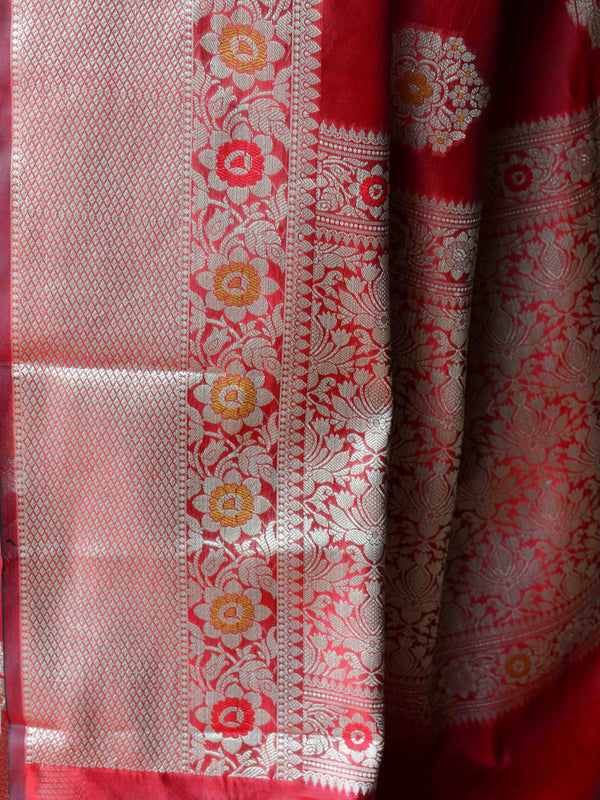 Banarasee Cotton Silk Saree With Zari & Meena Buta & Border-Red