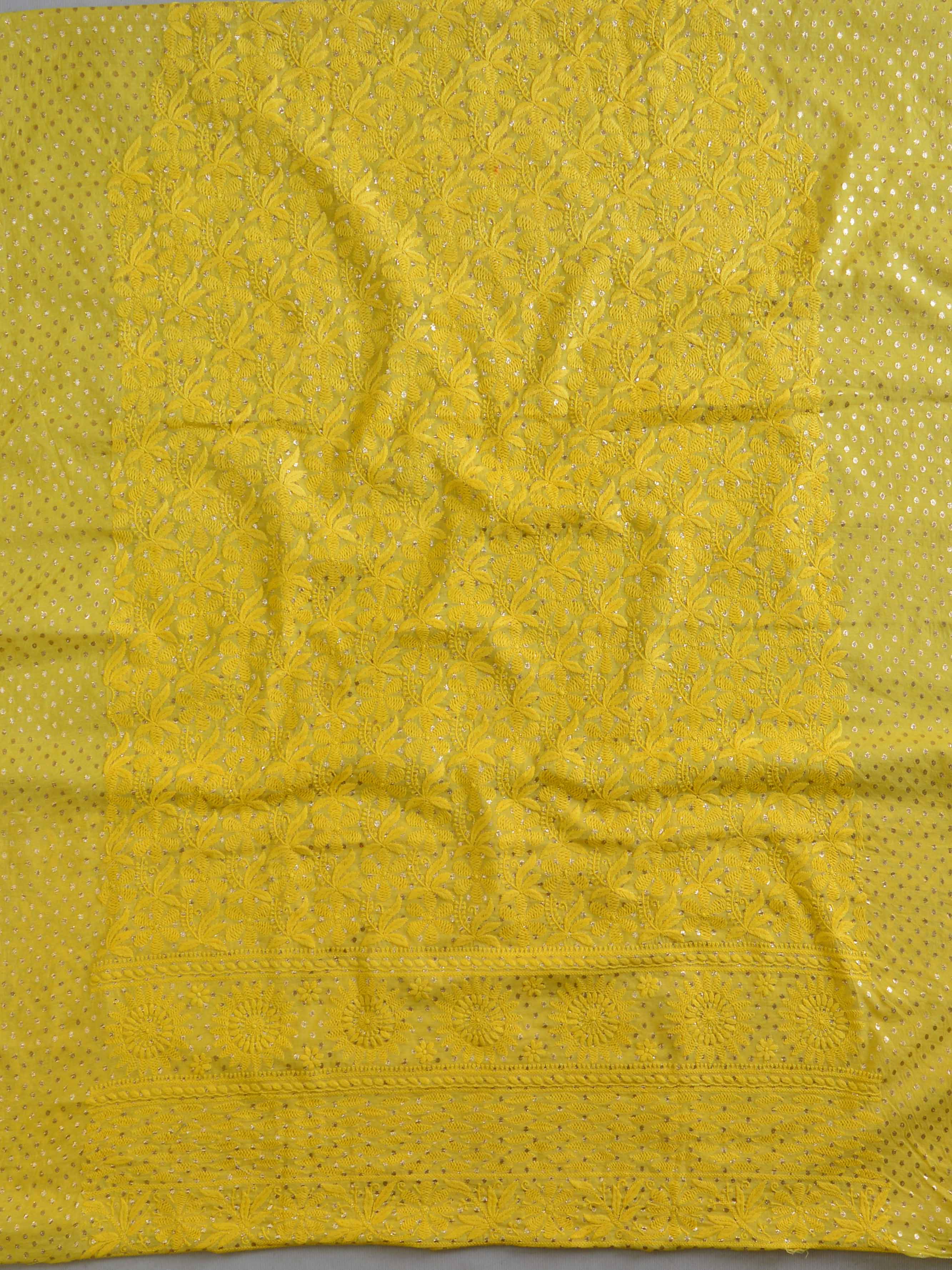 Chikankari & Zari Work Banarasee Chanderi Silk Dupatta Kameez Set-Yellow