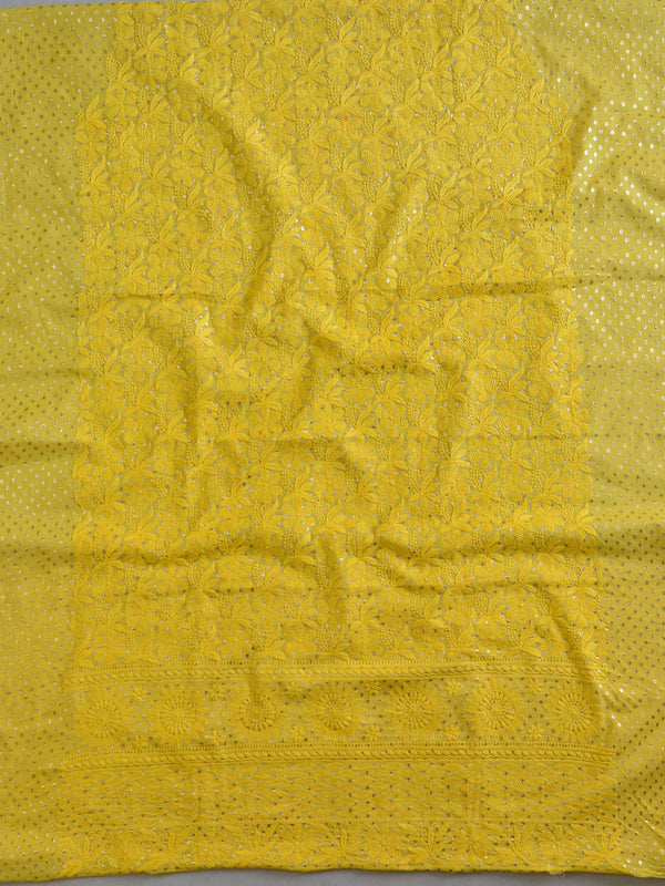 Chikankari & Zari Work Banarasee Chanderi Silk Dupatta Kameez Set-Yellow