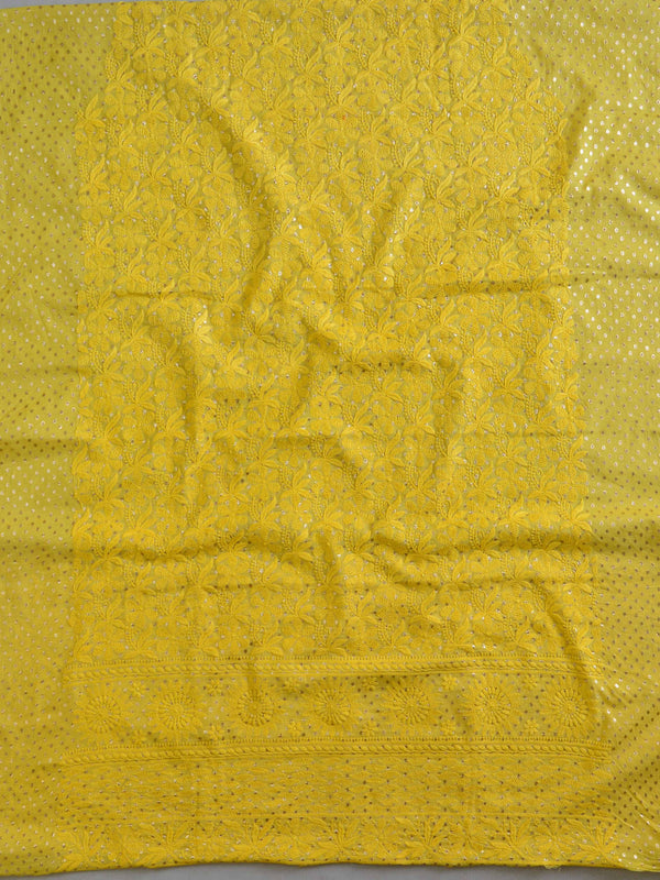 Chikankari & Zari Work Banarasee Chanderi Silk Dupatta Kameez Set-Yellow