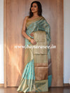 Banarasee Handwoven Contrast Border Pastel Color Saree With Self Weaving Design-Green