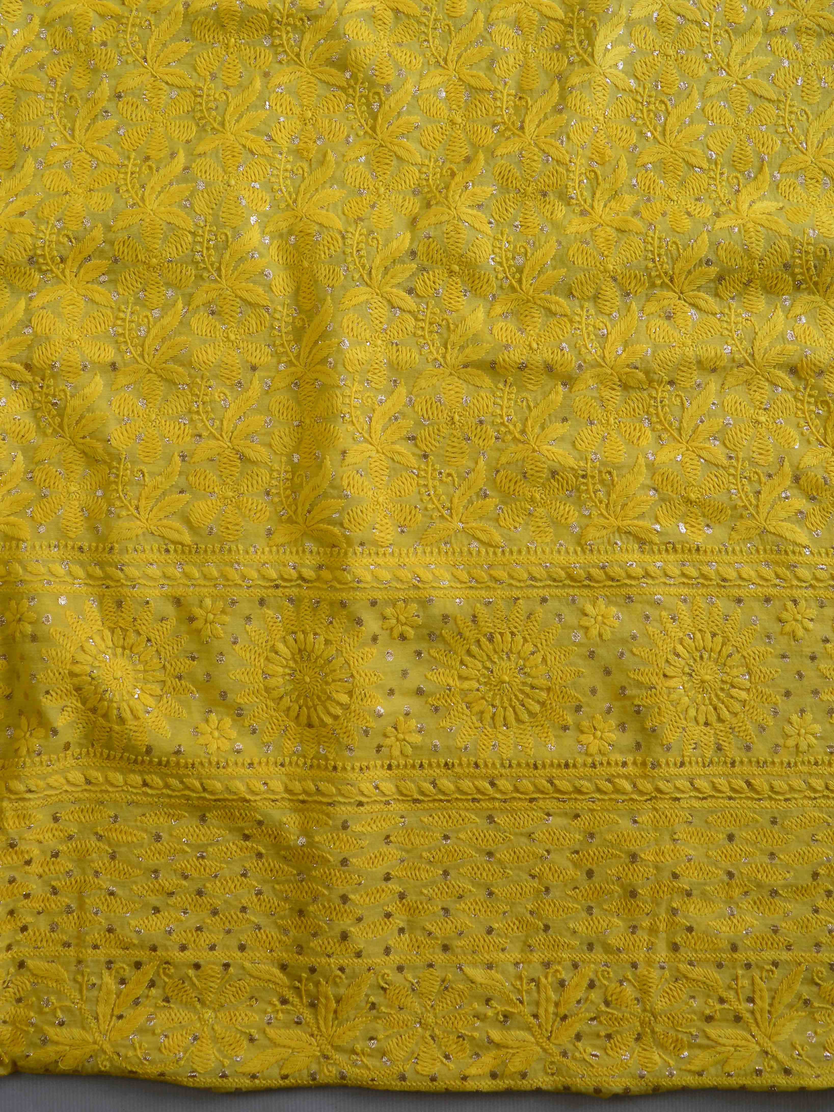 Chikankari & Zari Work Banarasee Chanderi Silk Dupatta Kameez Set-Yellow