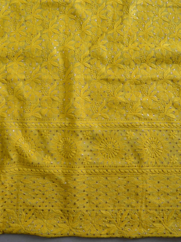 Chikankari & Zari Work Banarasee Chanderi Silk Dupatta Kameez Set-Yellow