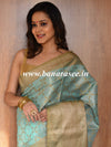Banarasee Handwoven Contrast Border Pastel Color Saree With Self Weaving Design-Green