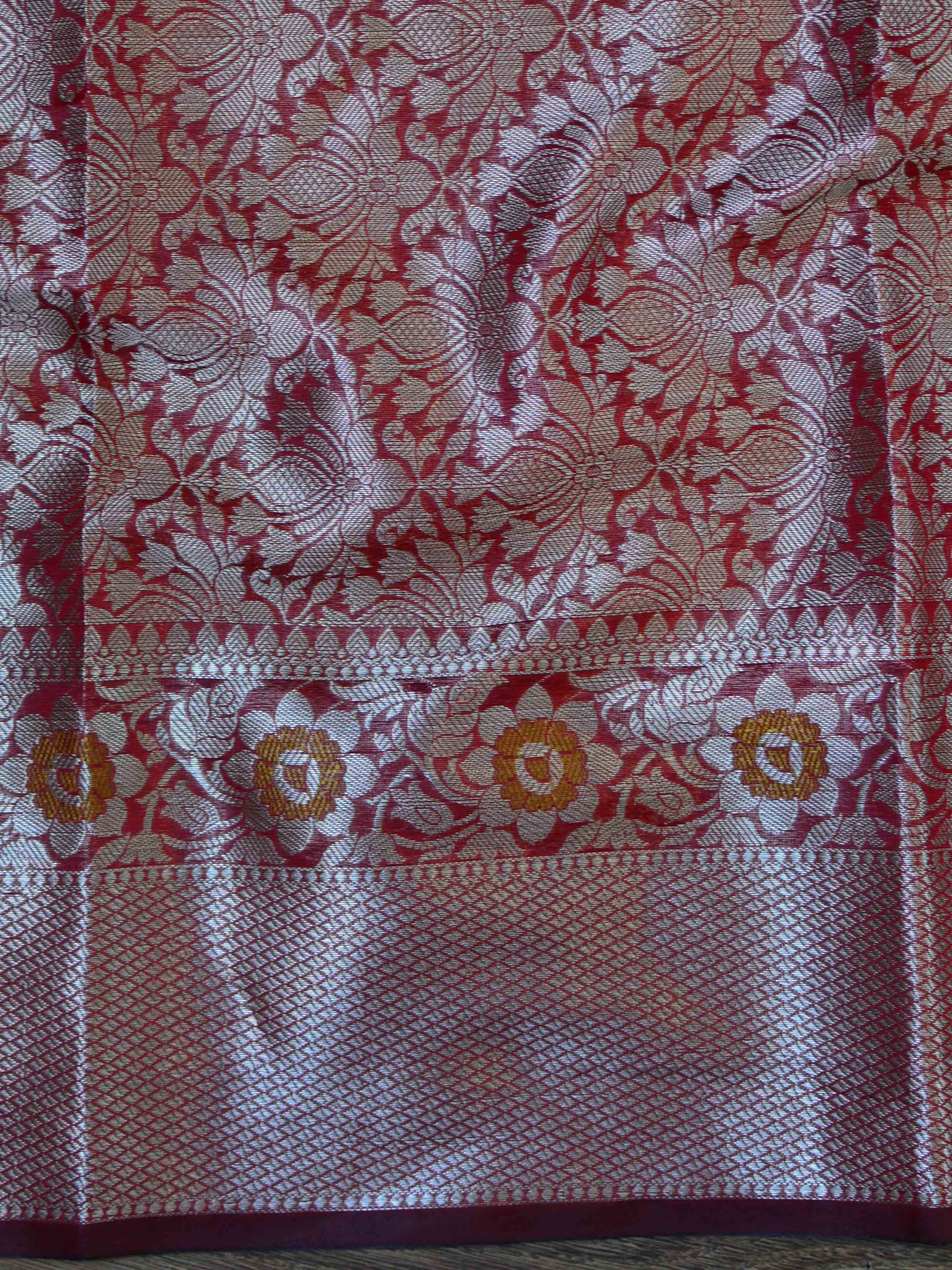 Banarasee Cotton Silk Saree With Zari & Meena Buta & Border-Red