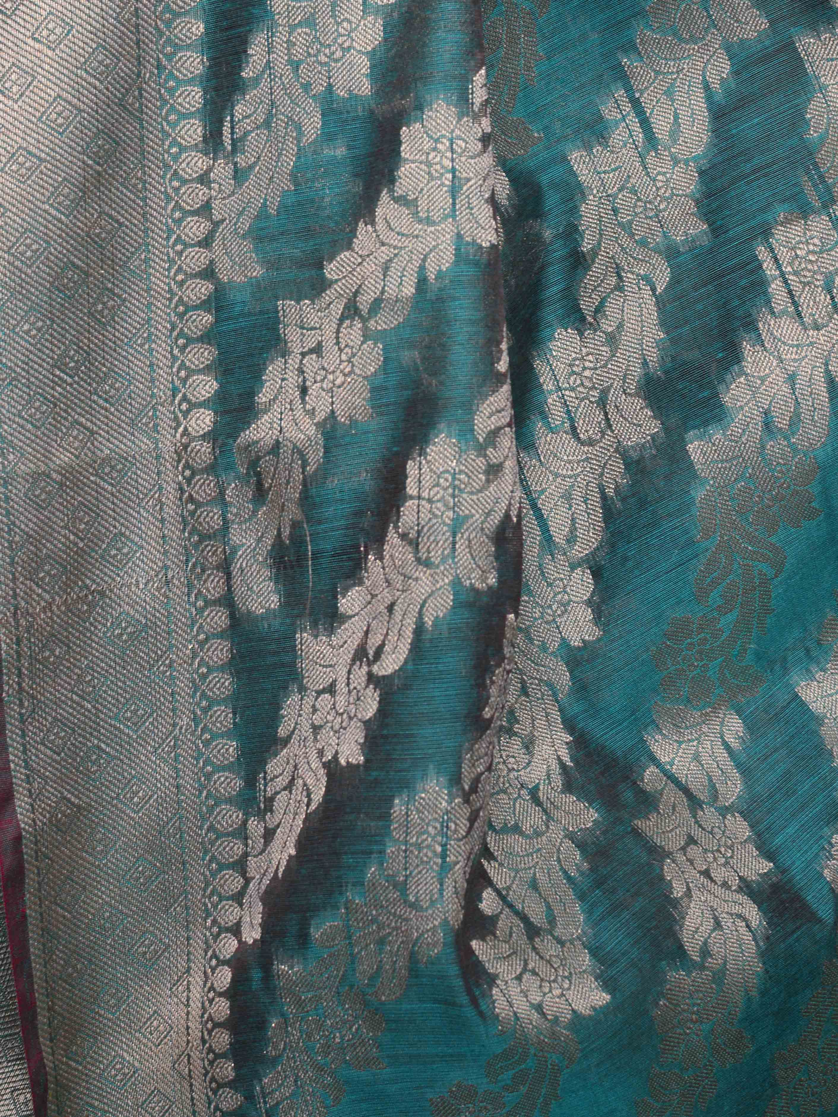 Banarasee Chanderi Cotton Zari Buta Contrast Border Design Salwar Kameez & Dupatta Set-Pink & Green
