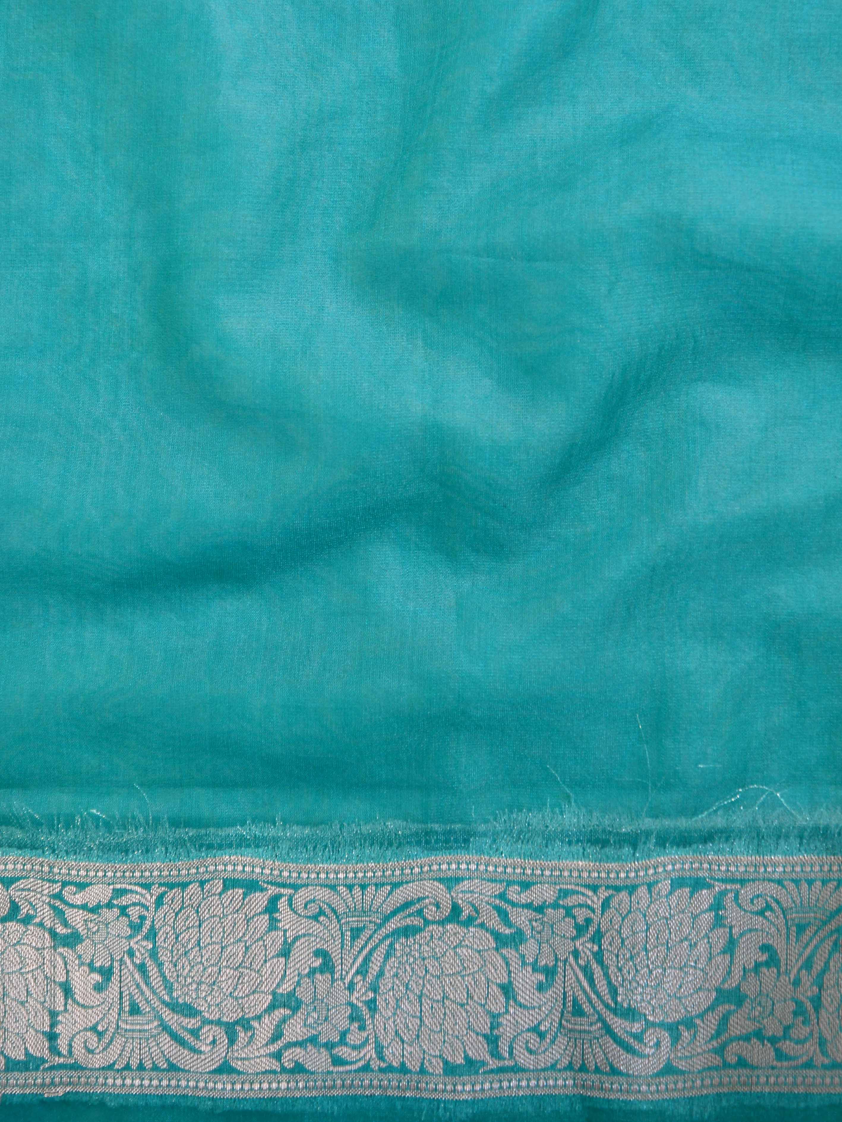 Banarasee Organza Mix Saree With Silver Zari-Sea Green