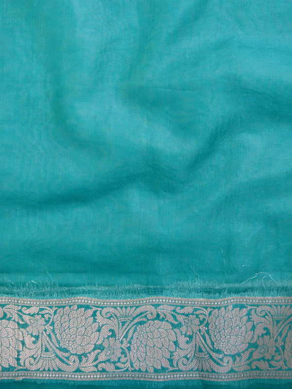 Banarasee Organza Mix Saree With Silver Zari-Sea Green