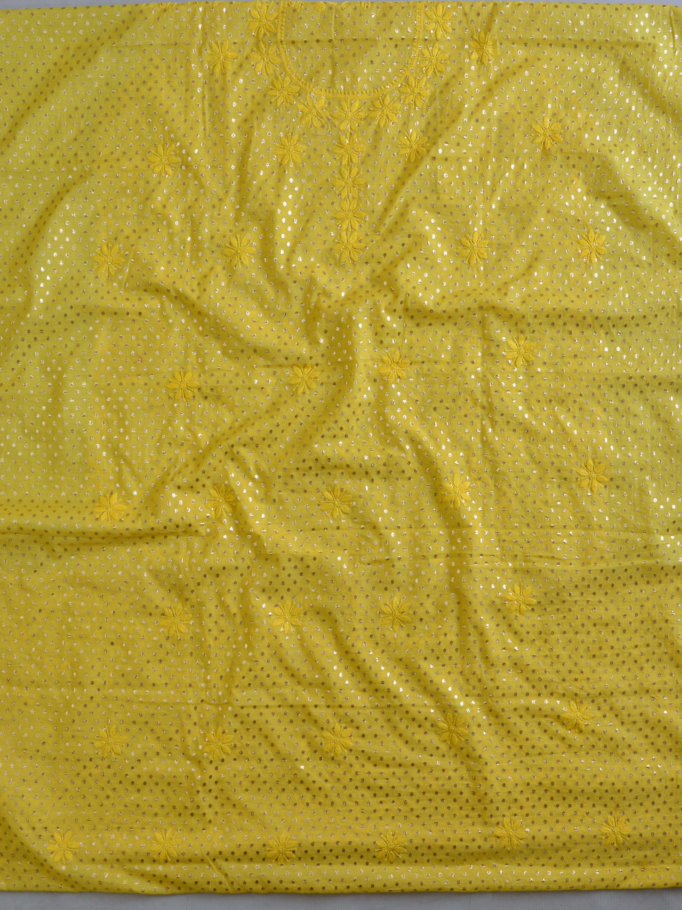 Chikankari & Zari Work Banarasee Chanderi Silk Dupatta Kameez Set-Yellow