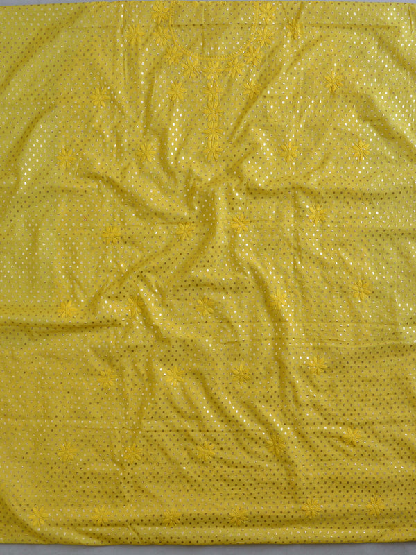 Chikankari & Zari Work Banarasee Chanderi Silk Dupatta Kameez Set-Yellow