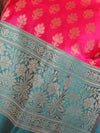 Banarasee Chanderi Cotton Zari Buta Contrast Border Design Salwar Kameez & Dupatta Set-Pink & Green