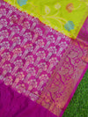 Banarasee Handwoven Semi Silk Saree With Contrast Border-Yellow & Pink