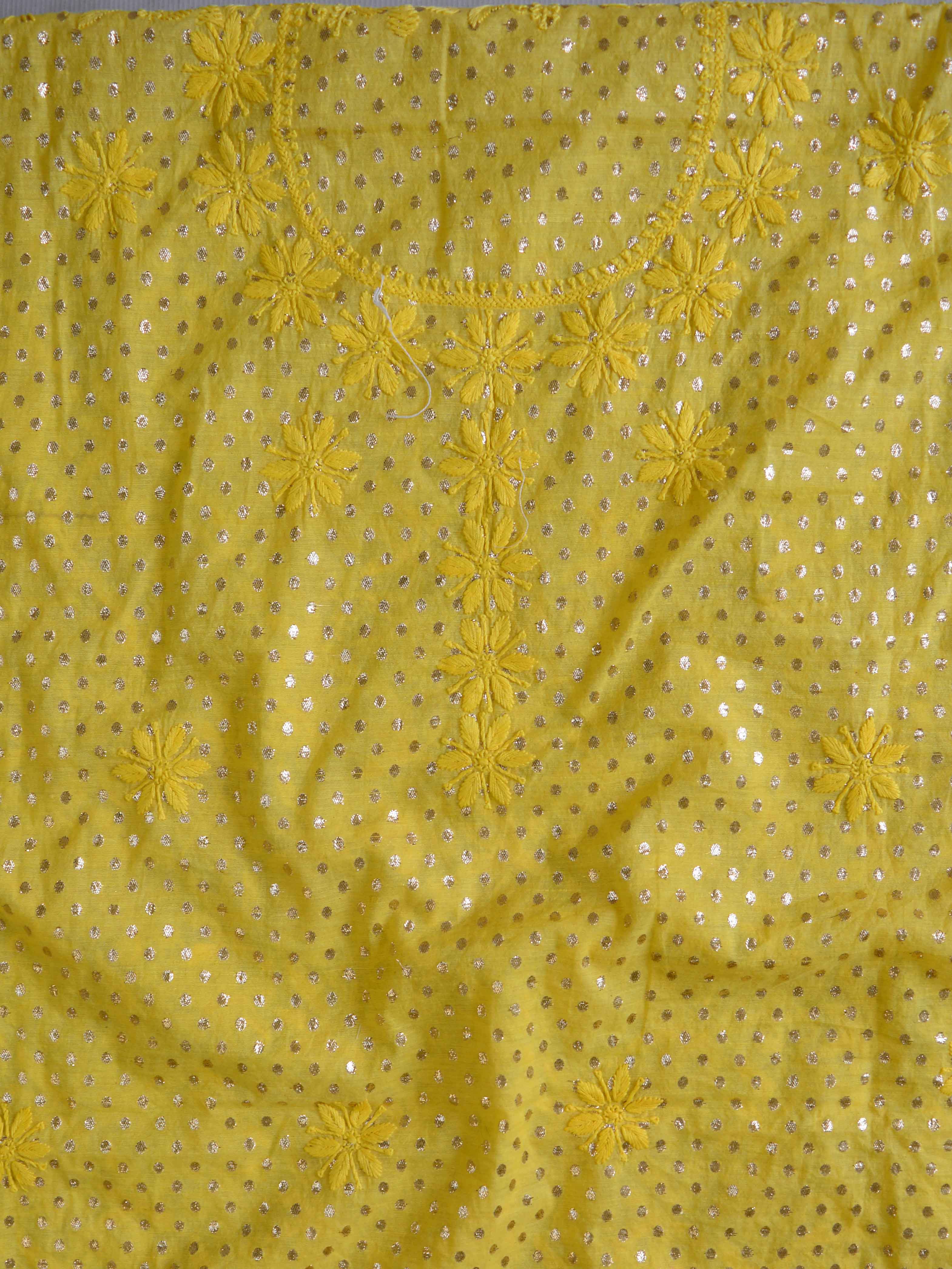 Chikankari & Zari Work Banarasee Chanderi Silk Dupatta Kameez Set-Yellow