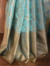 Banarasee Handwoven Contrast Border Pastel Color Saree With Self Weaving Design-Green