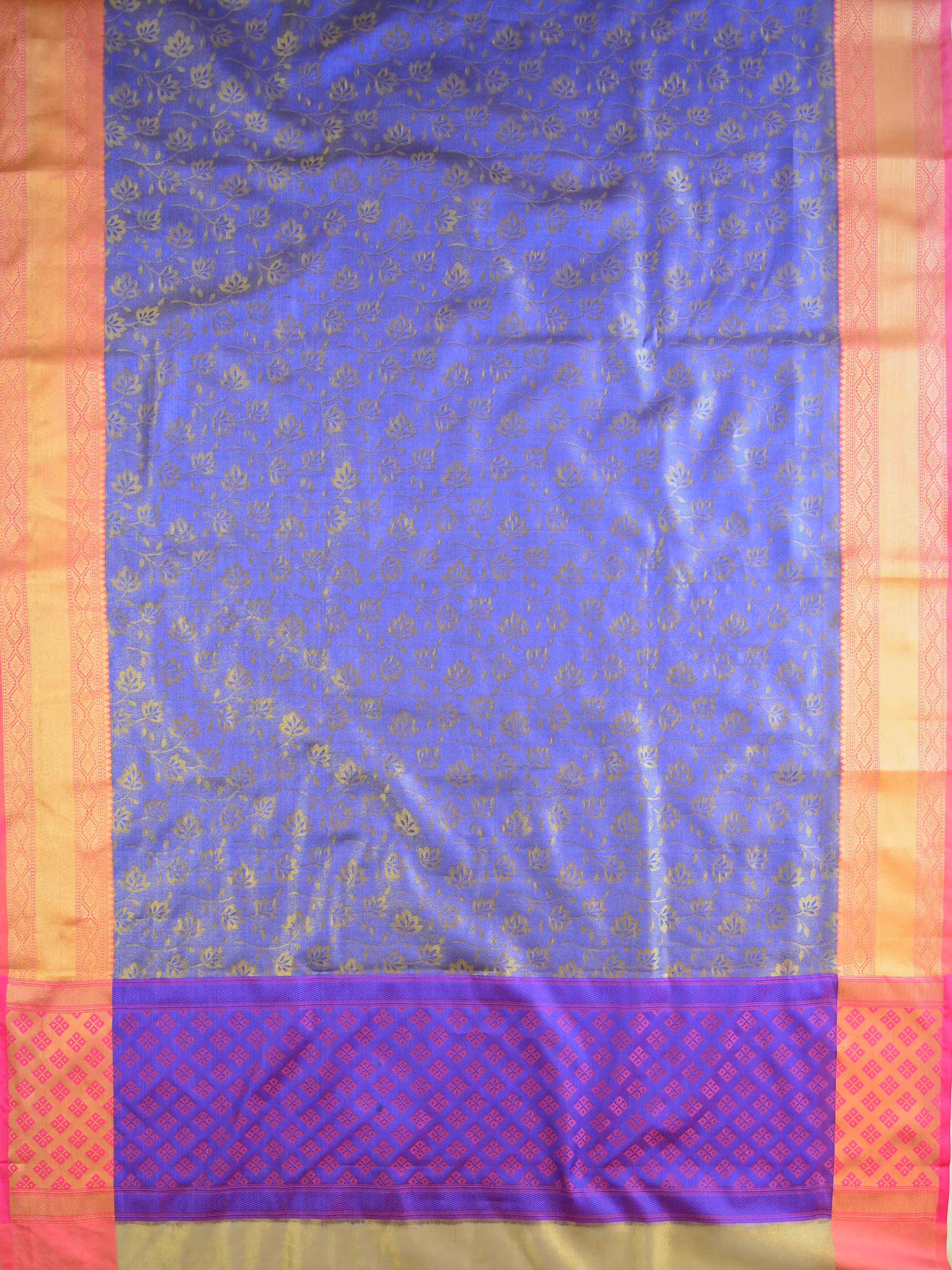 Banarasee Handwoven Self-Weaving Floral Design Tissue Saree-Blue