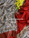 Bhagalpur Pure Handloom Tussar Silk Saree With Hand-Block Print Design-White & Red