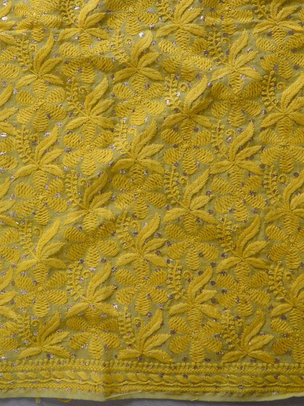 Chikankari & Zari Work Banarasee Chanderi Silk Dupatta Kameez Set-Yellow