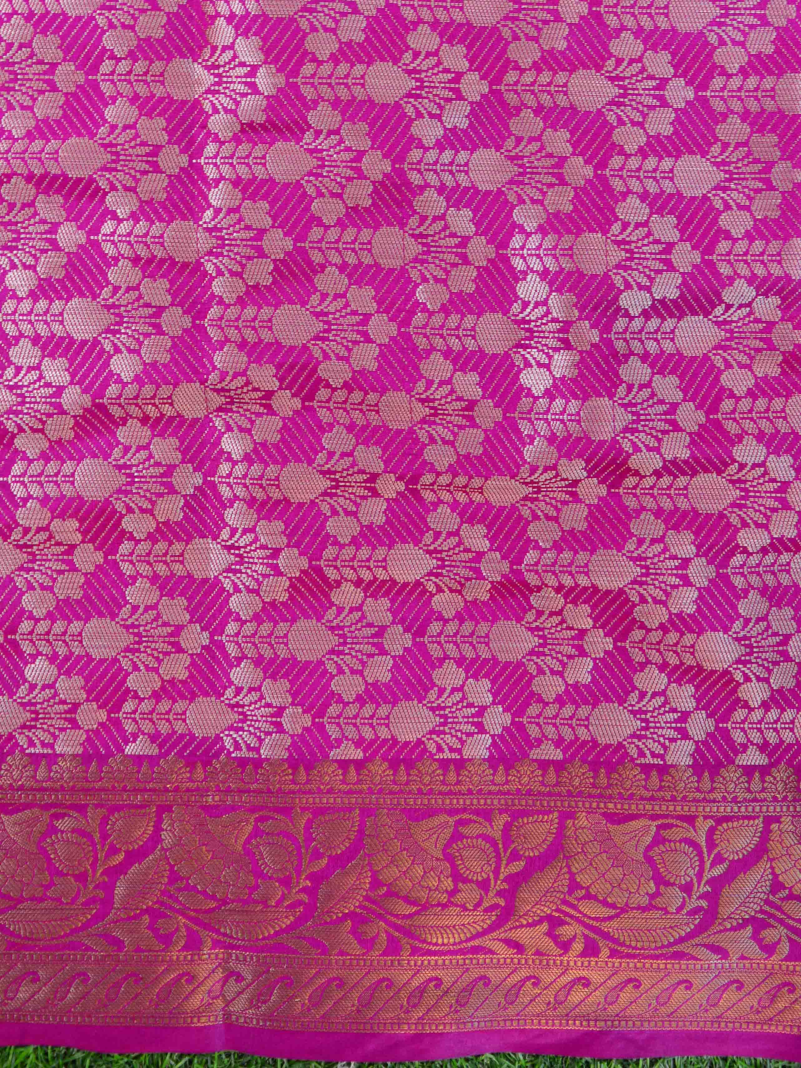 Banarasee Handwoven Semi Silk Saree With Contrast Border-Yellow & Pink