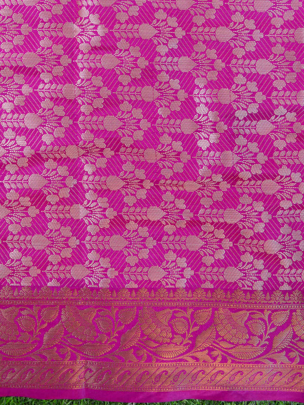 Banarasee Handwoven Semi Silk Saree With Contrast Border-Yellow & Pink