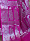 Banarasee Handwoven Semi-Chiffon Saree With Silver Zari-Rani Pink