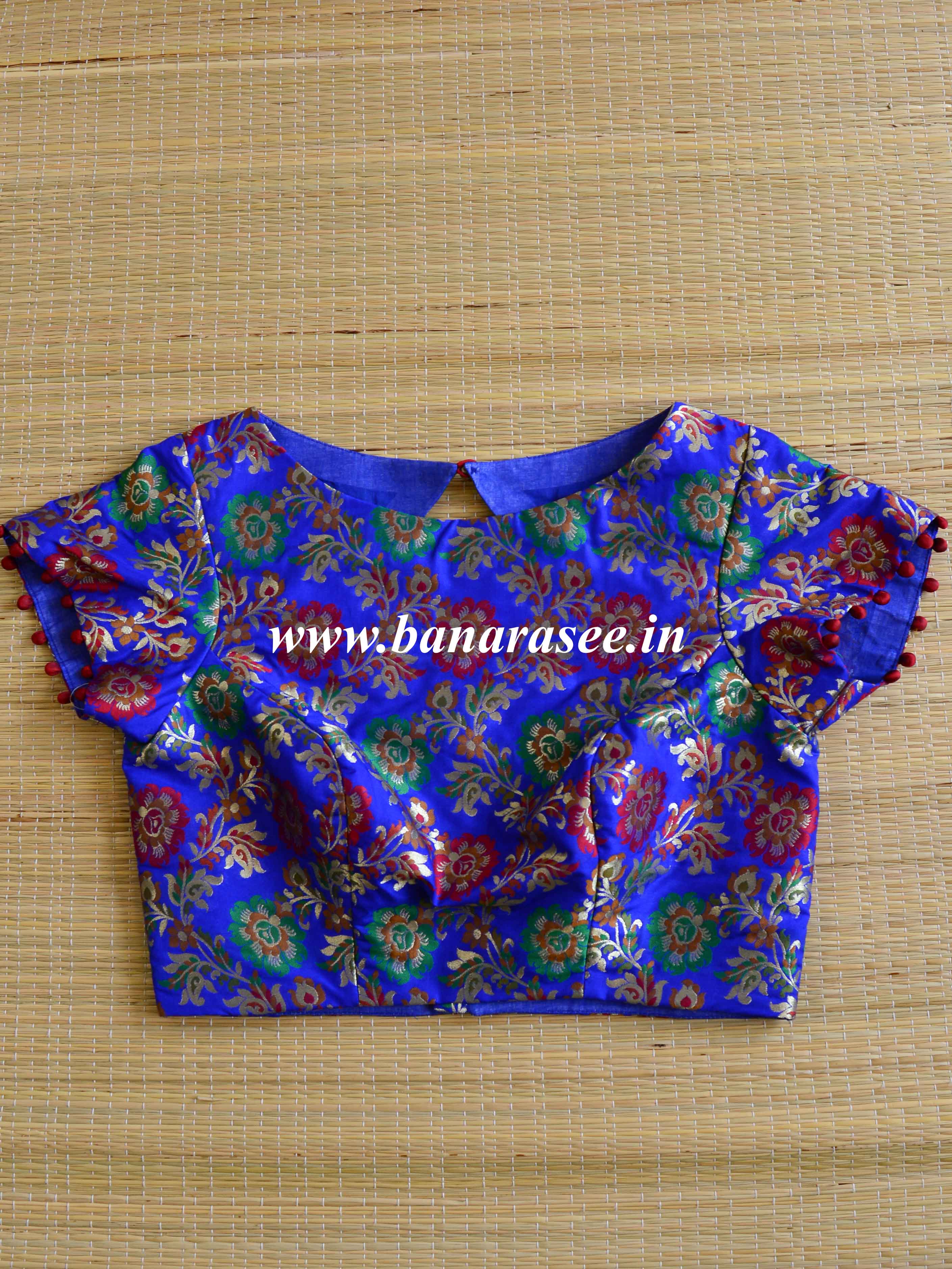 Banarasee Pure Silk Kimkhwab Fabric Blouse-Royal Blue