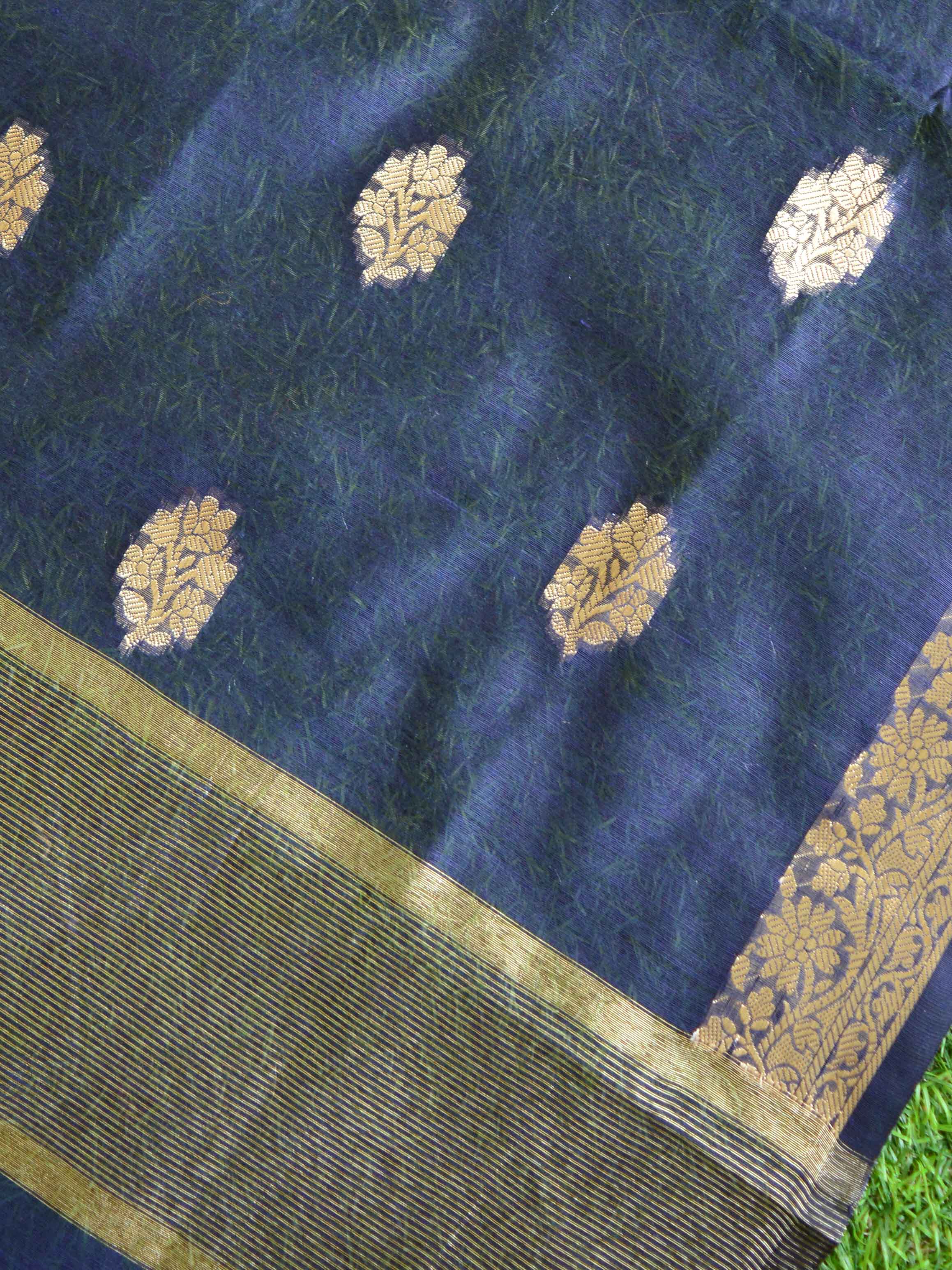 Banarasee Chanderi Cotton Zari Buti Design Salwar Kameez & Dupatta Set-Blue