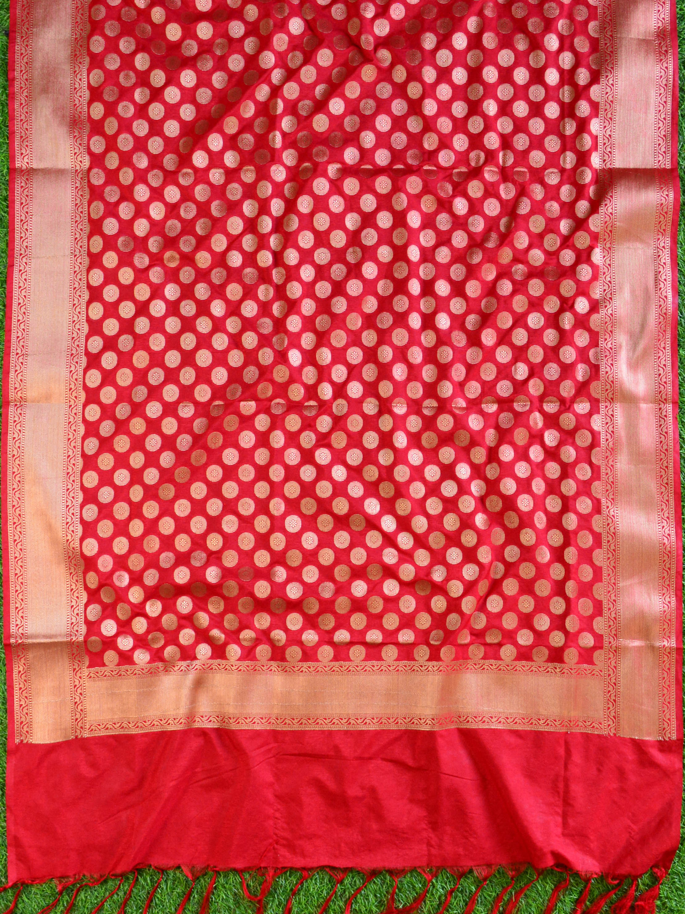 Banarasee Art Silk  Salwar Kameez Fabric With Contrast Dupatta-Green & Red