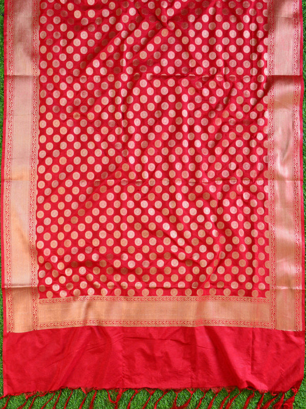 Banarasee Art Silk  Salwar Kameez Fabric With Contrast Dupatta-Green & Red
