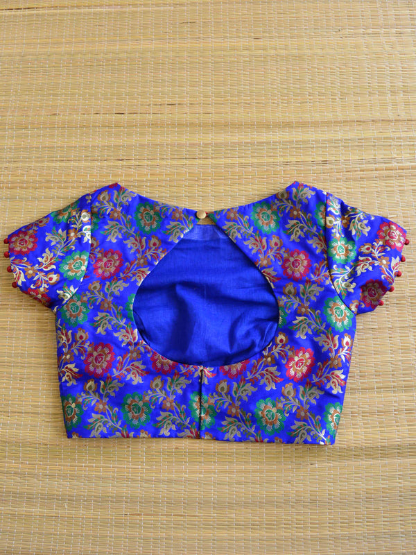 Banarasee Pure Silk Kimkhwab Fabric Blouse-Royal Blue