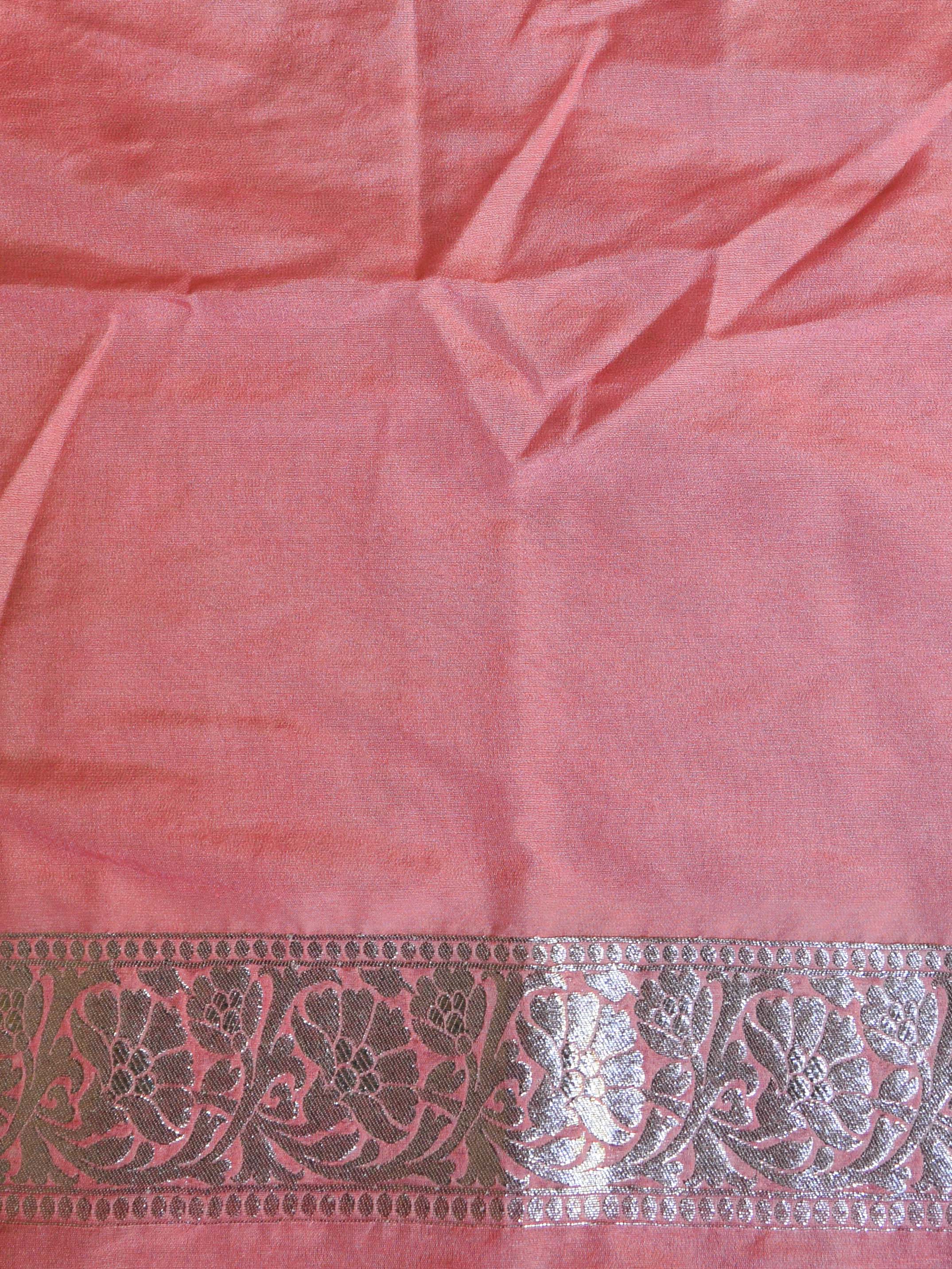 Banarasee Handwoven Faux Georgette Saree With Silver Zari Buta & Dual Color Design-Peach
