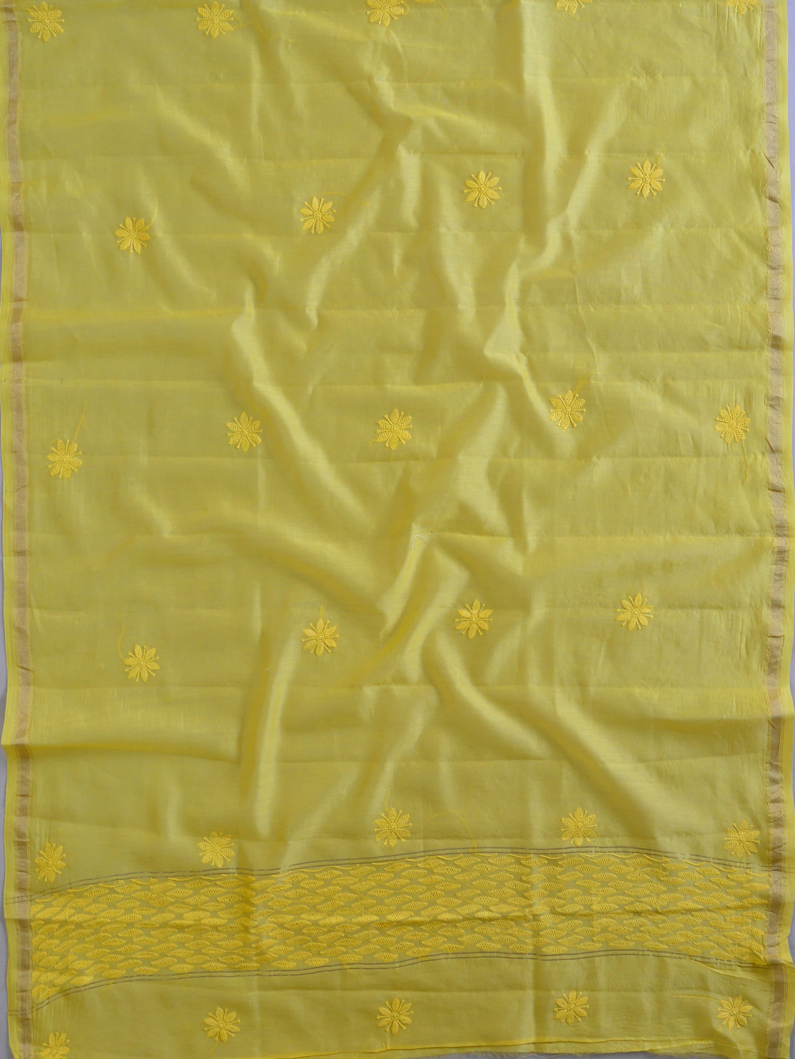 Chikankari & Zari Work Banarasee Chanderi Silk Dupatta Kameez Set-Yellow