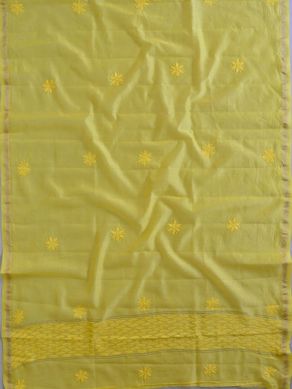 Chikankari & Zari Work Banarasee Chanderi Silk Dupatta Kameez Set-Yellow