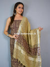 Handloom Linen Cotton Hand-Block Print Suit Set-Brown