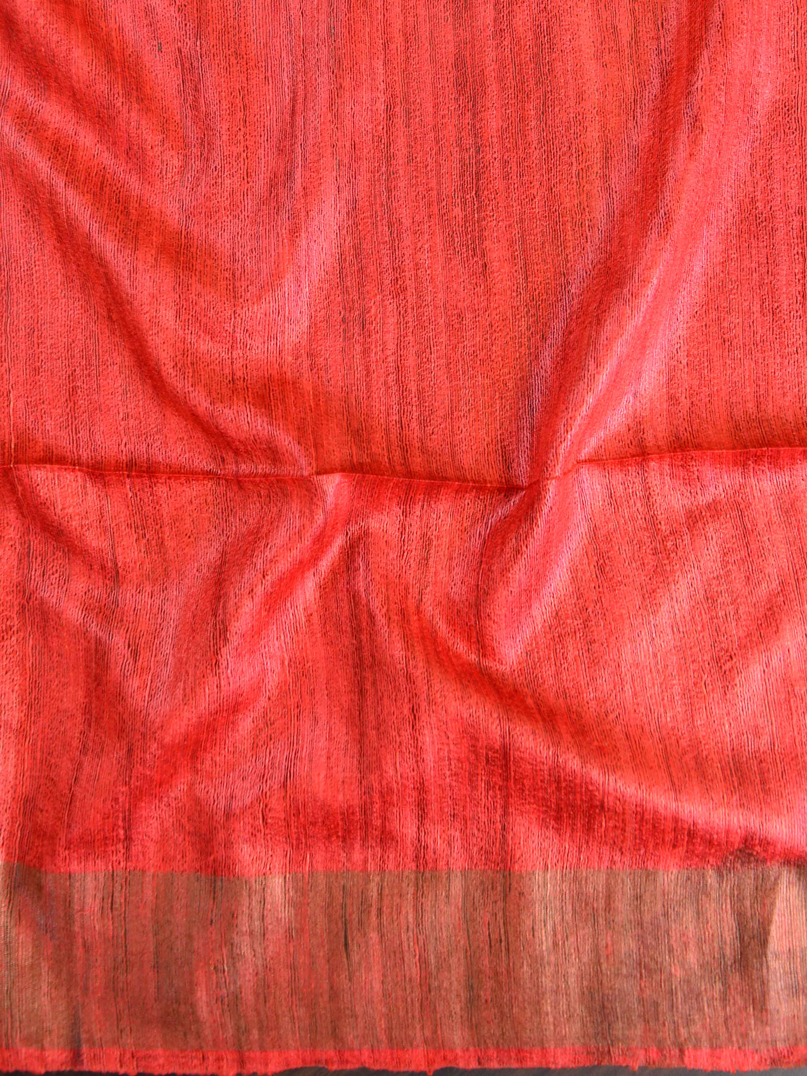 Bhagalpur Pure Handloom Tussar Silk Saree With Hand-Block Print Design-White & Red
