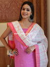 Bhagalpuri Cotton Suit With Ghichha Kameez & Linen Dupatta-Pink & White
