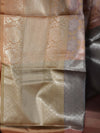 Banarasee Handwoven Contrast Border Pastel Color Saree With Self Weaving Design-Peach