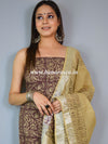 Handloom Linen Cotton Hand-Block Print Suit Set-Brown