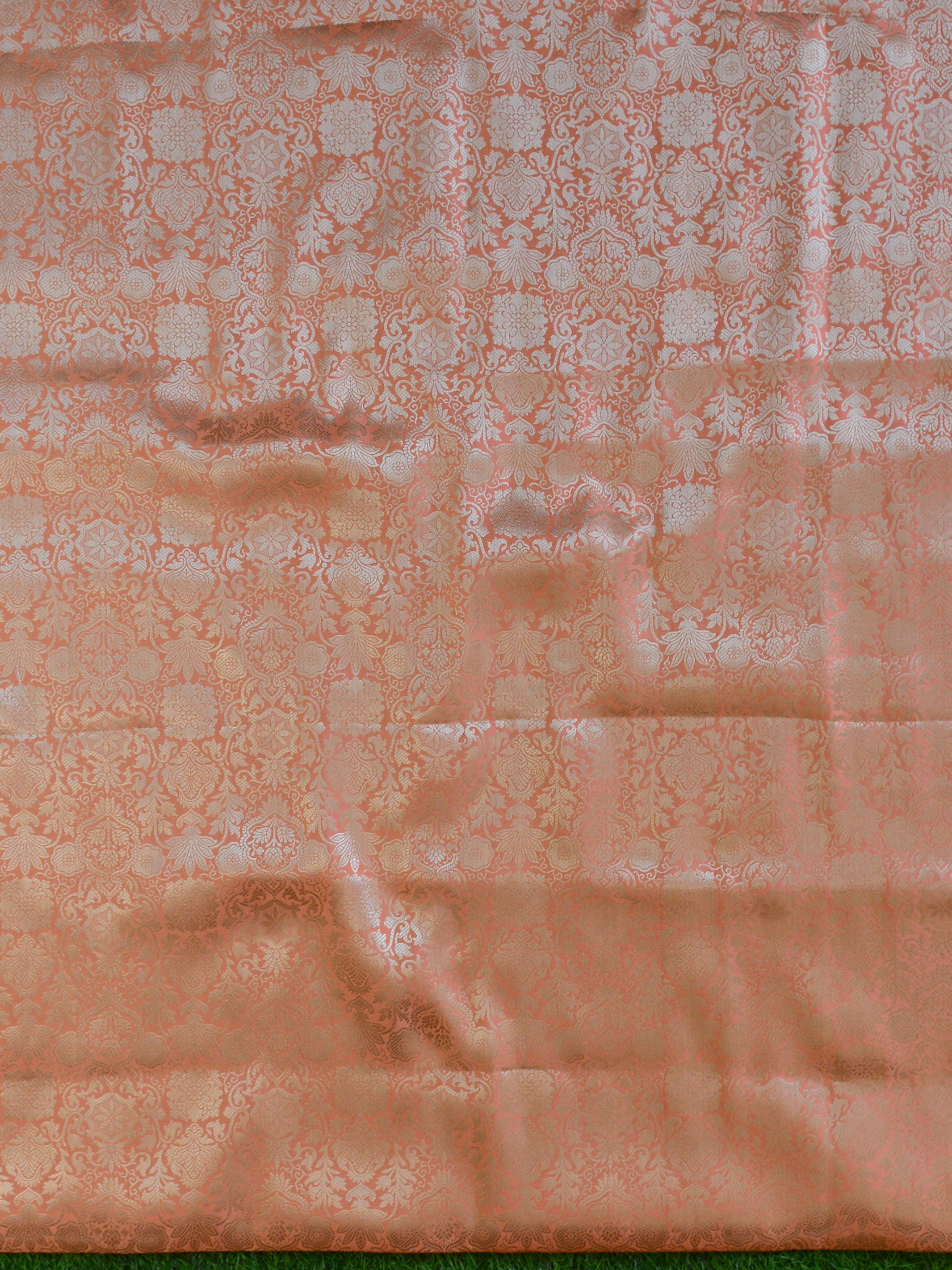 Banarasee Art Silk  Salwar Kameez Fabric With Contrast Dupatta-Orange & Brown