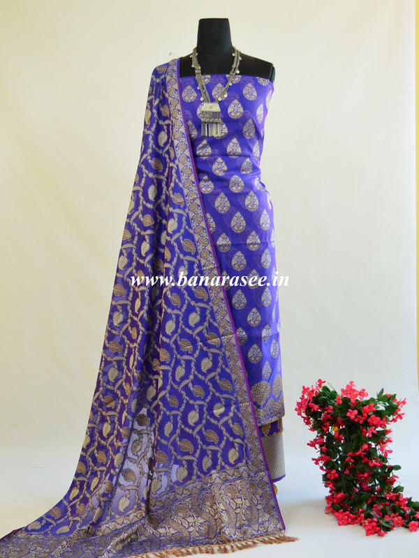 Banarasee Salwar Kameez Cotton Silk Resham Buti Woven Fabric-Royal Blue